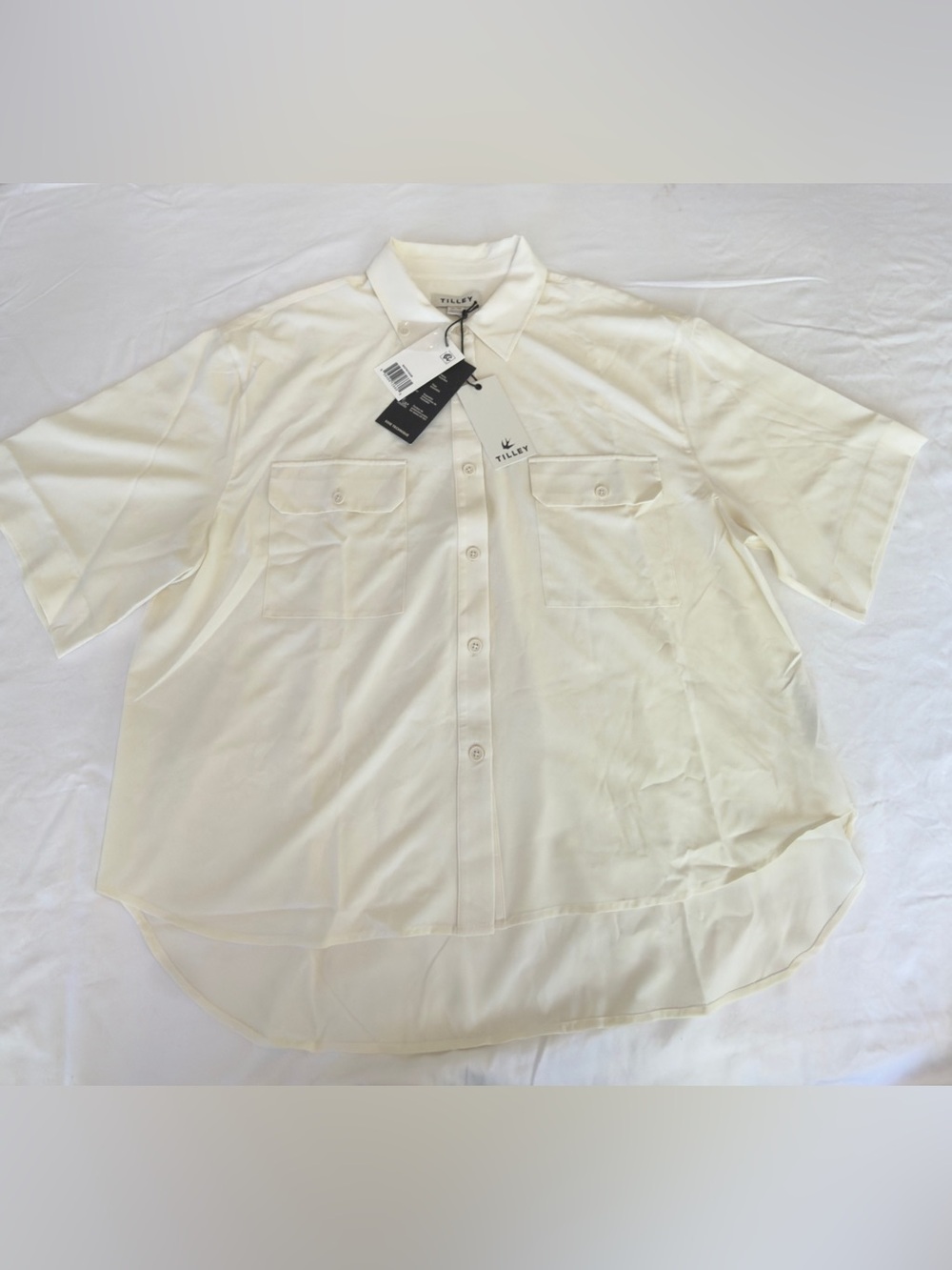 NWT Tilley Tech Silk Short Sleeve Utility Button Up Shirt Off White Womens XL
